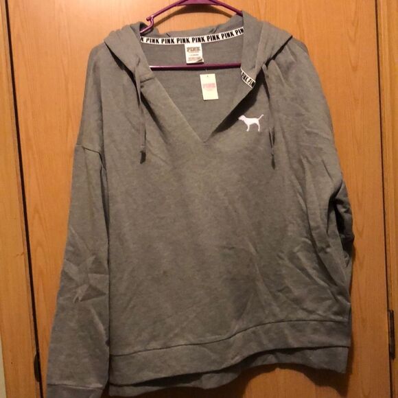 Victoria secret grey hooded pullover size large NWT - Picture 1 of 7